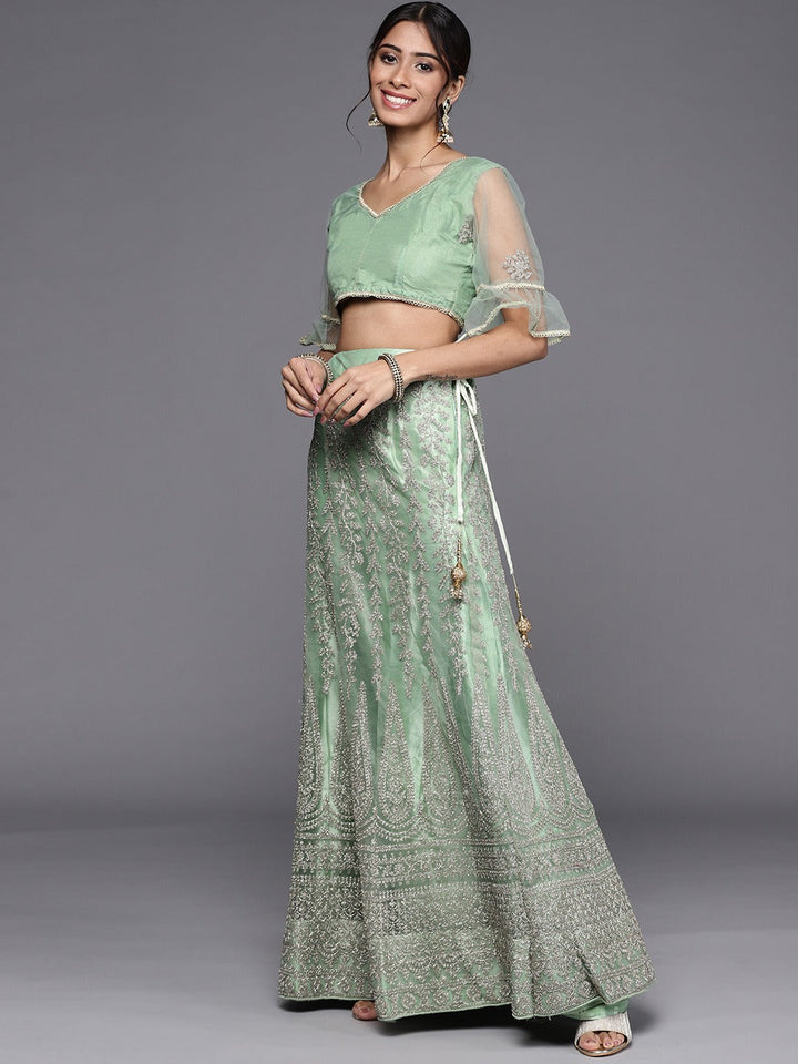 Silver Jaal Kasab Zari Net Embroidered Lehenga Set