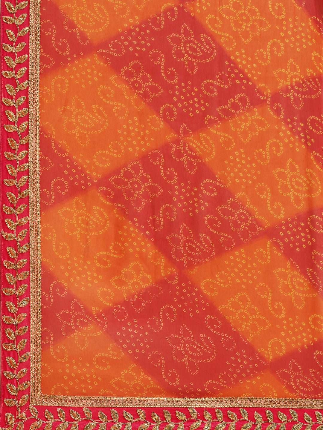Red, Orange Georgette Bandhani Print Saree & Gota Patti Jaipuri Border