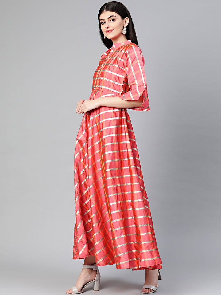 Anarkali Dress with Gota Checked Weaving and Bell Sleeves