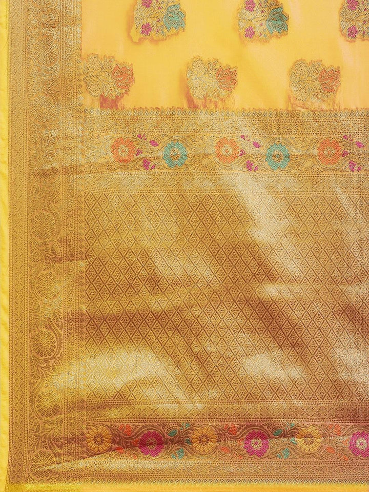 Yellow Chanderi Brocade Traditional Saree with Meenakari Floral Motifs