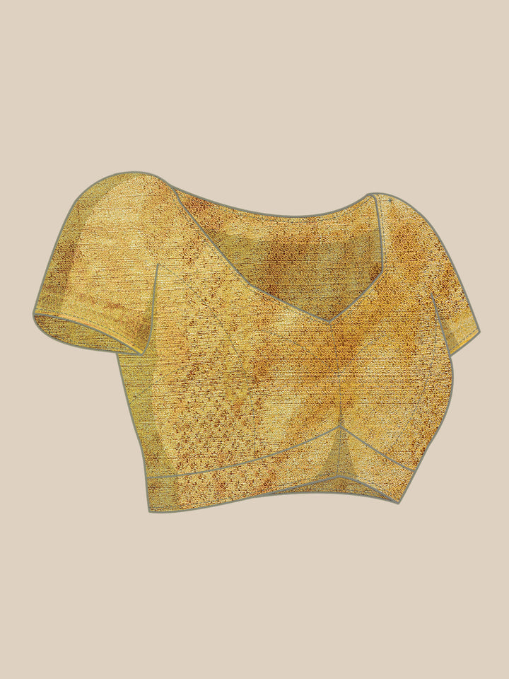 Yellow Chanderi Brocade Traditional Saree with Meenakari Floral Motifs