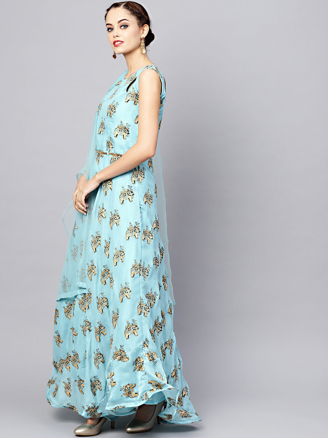 Animal Print Dress with Belt and Cut-out Keyhole pattern