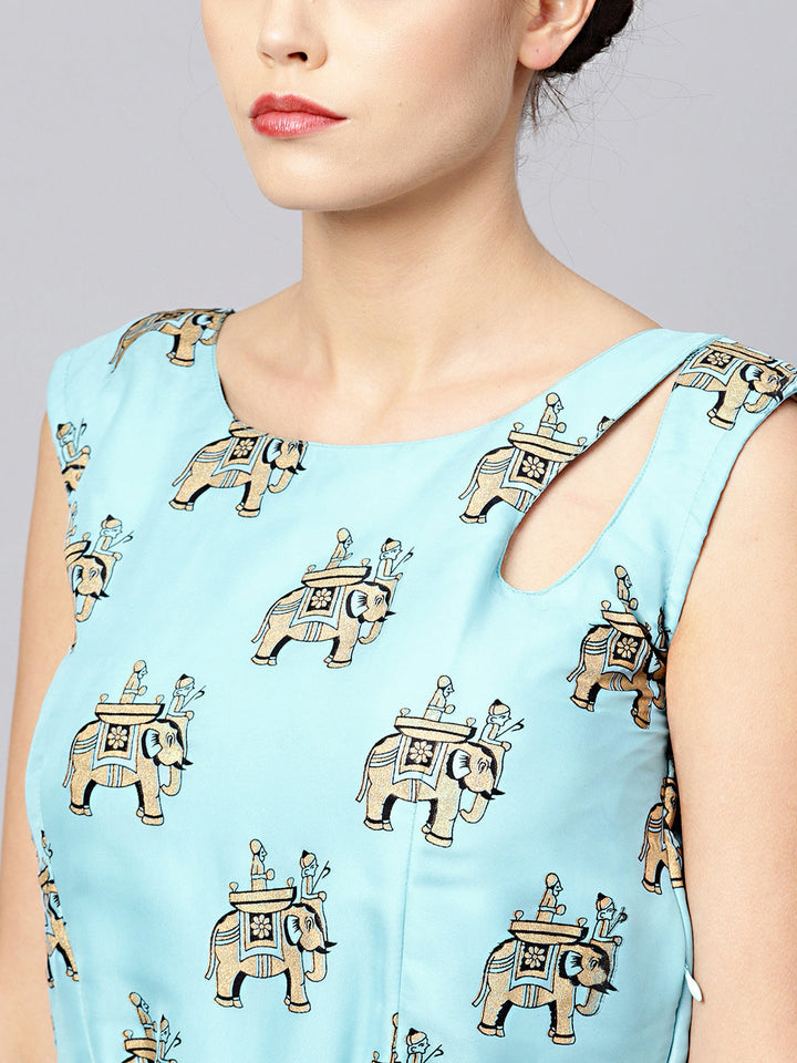 Animal Print Dress with Belt and Cut-out Keyhole pattern