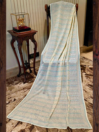 White and Blue Striped Organza Saree