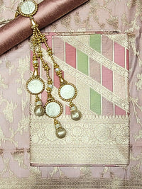 Chhabra 555 Meeanakari Weaving Banarasi Handloom Dress Material with Checked Leheriya pattern