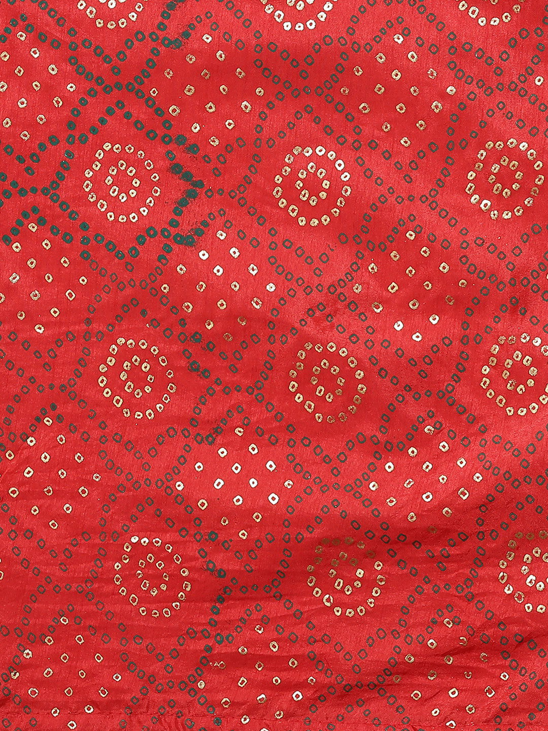 Red Silk Batik Bandhani Pattern Saree With Contrast Blouse & Tassels