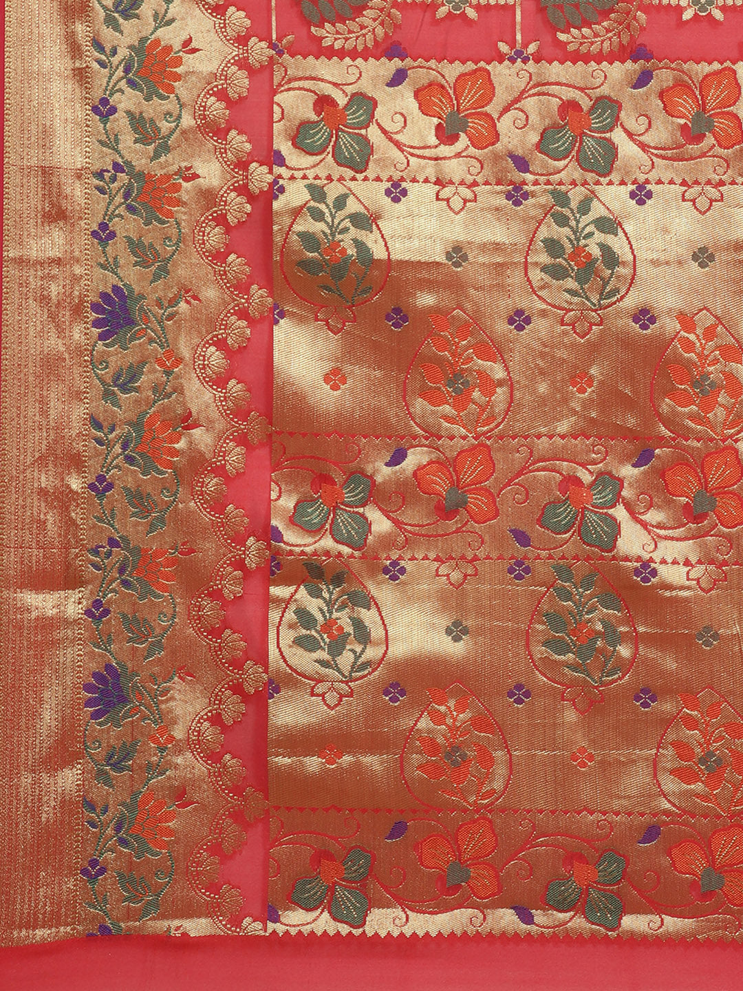 Banarasi Chanderi Saree with Gold Zari & Resham Artistic Motifs & Floral Woven border