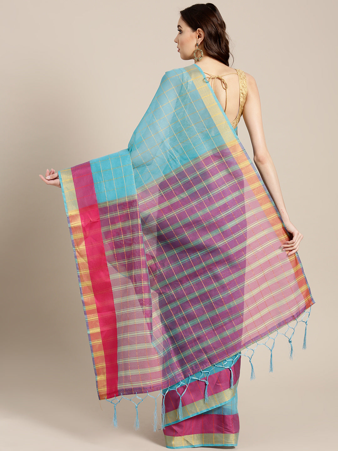 Checked Chanderi Silk Saree with Jacquard Blouse