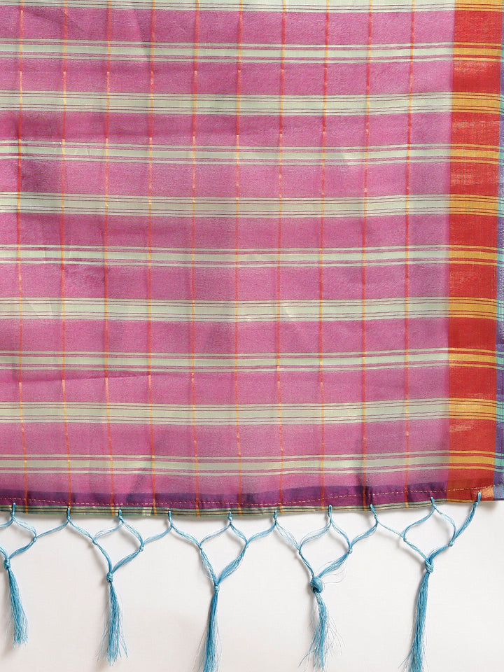 Checked Chanderi Silk Saree with Jacquard Blouse