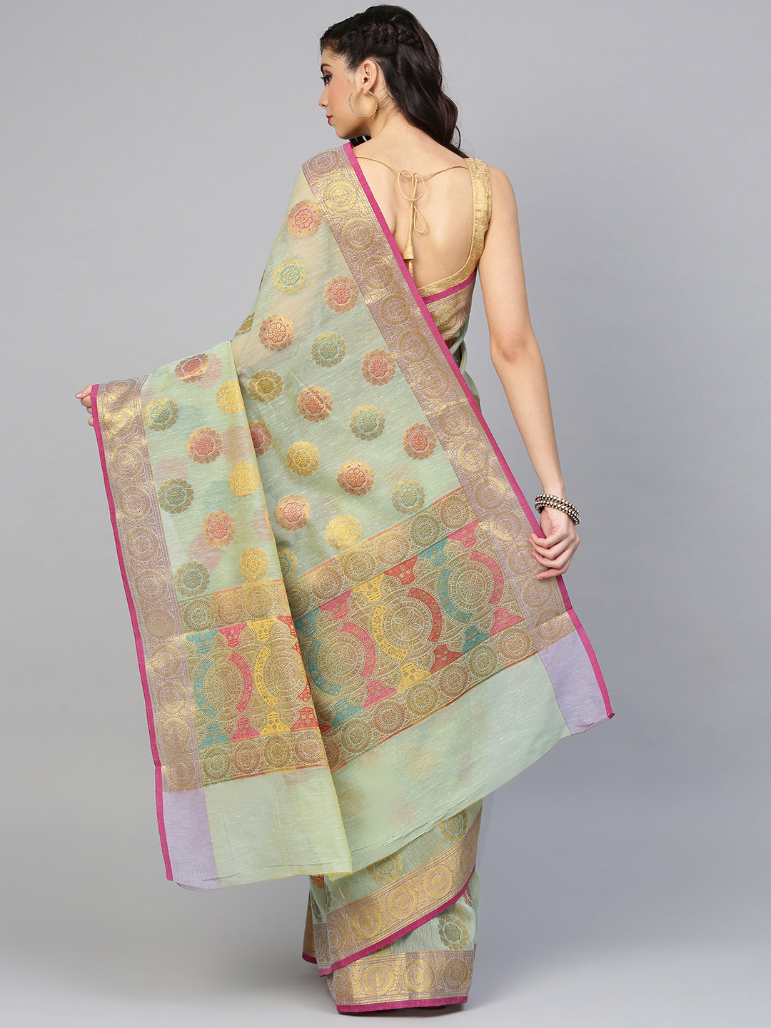 Banarasi Chanderi Silk Saree with Floral Meenakari Motifs