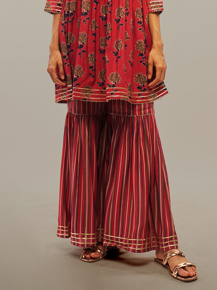 Pink Ethnic Motifs Flared Kurta Sharara Set with Gotta Patti Work