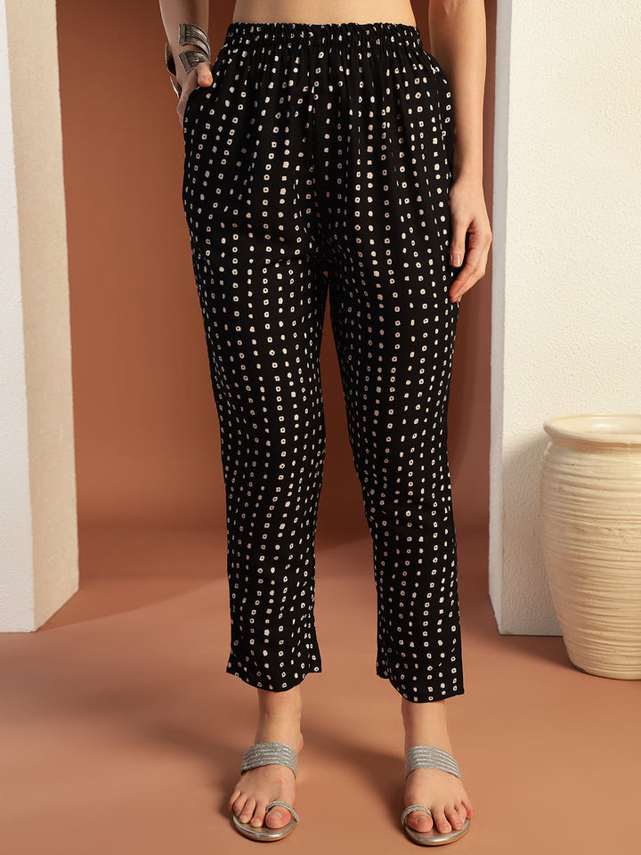 Mirror Embellished Placement Print Cotton Kurta Set with Bandhani Print Pants & Dupatta