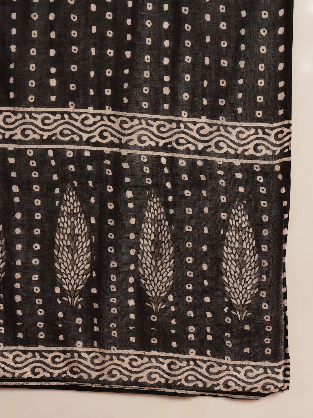 Mirror Embellished Placement Print Cotton Kurta Set with Bandhani Print Pants & Dupatta