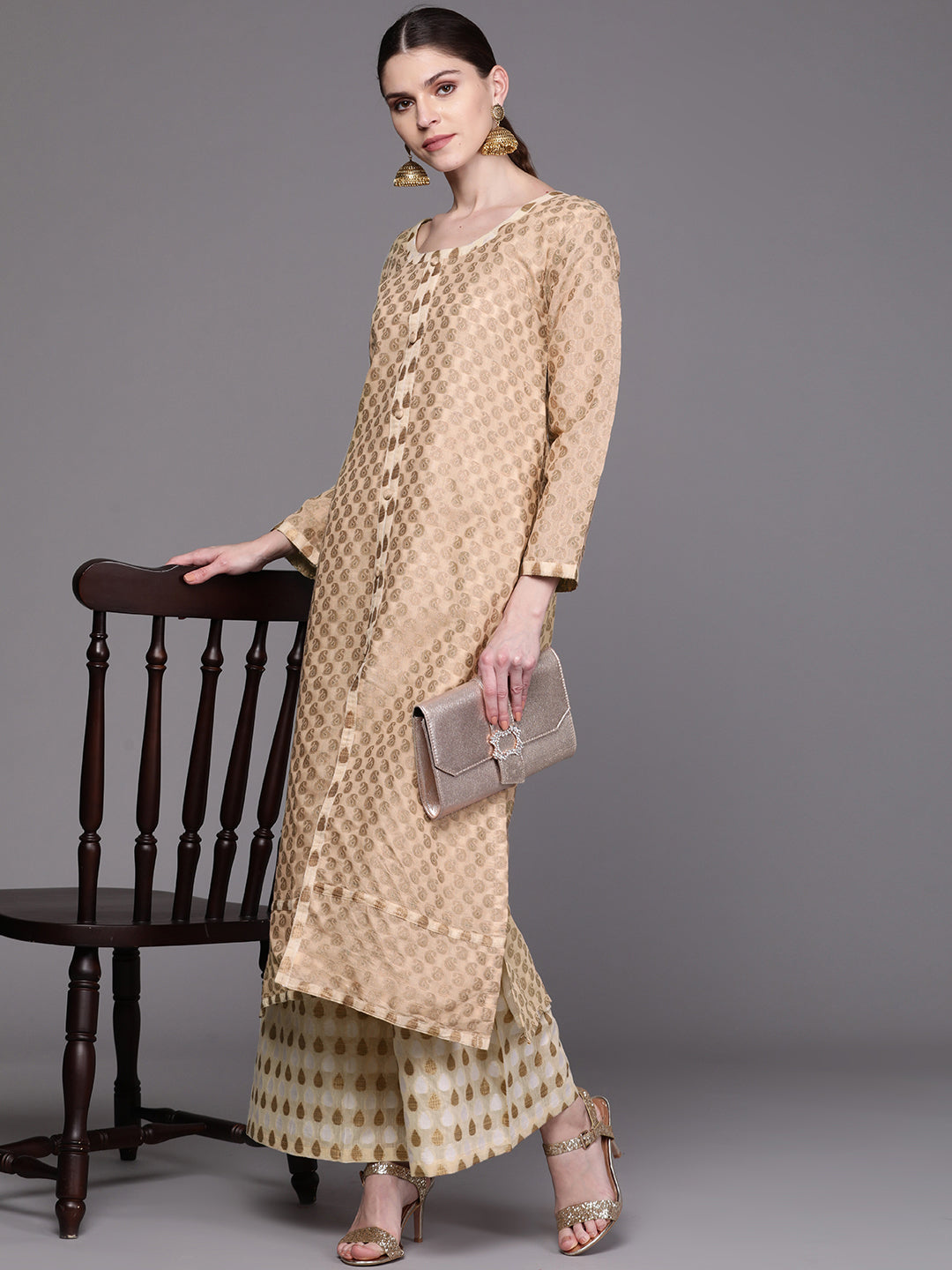 Chanderi Jacket style Kurta Pallazo Set