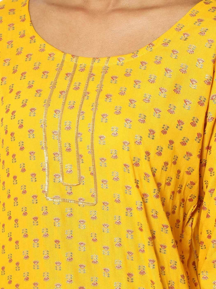 Mustard Yellow Foil Printed Kurta Sharara Set With Dupatta