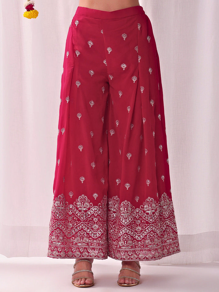 Zari & Sequin Embroidered Kurta Pallazo Set with Tasseled Hemline & Matching Dupatta