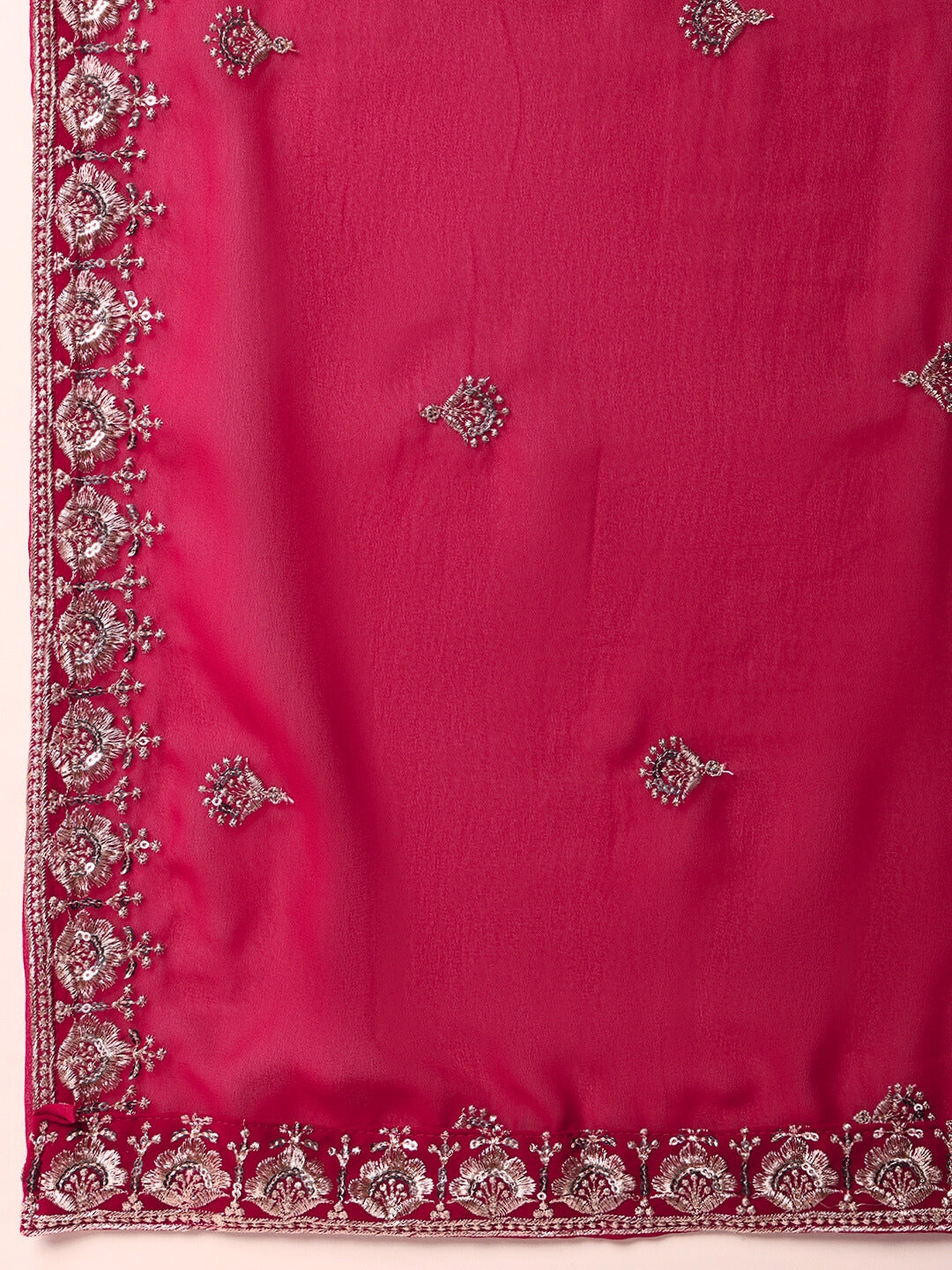 Zari & Sequin Embroidered Kurta Pallazo Set with Tasseled Hemline & Matching Dupatta
