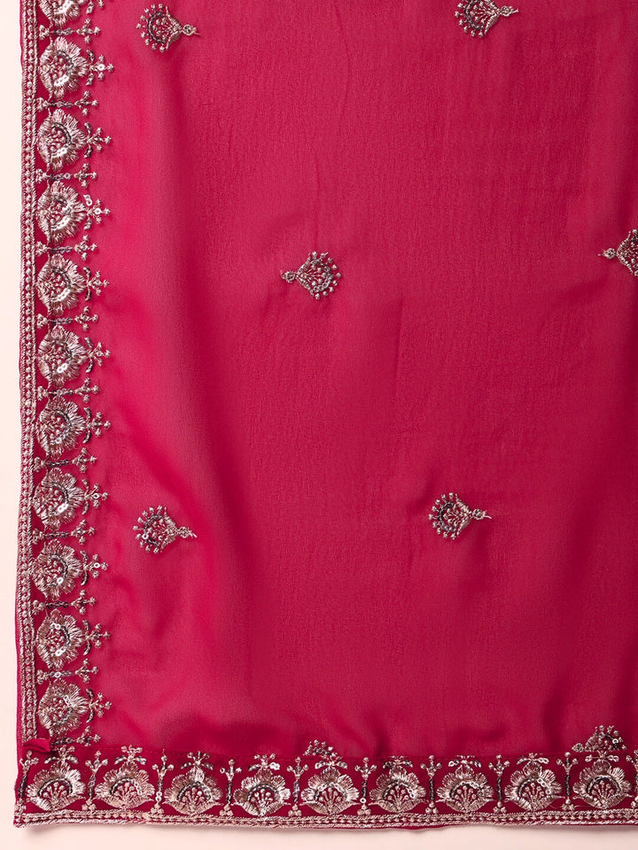 Zari & Sequin Embroidered Kurta Pallazo Set with Tasseled Hemline & Matching Dupatta