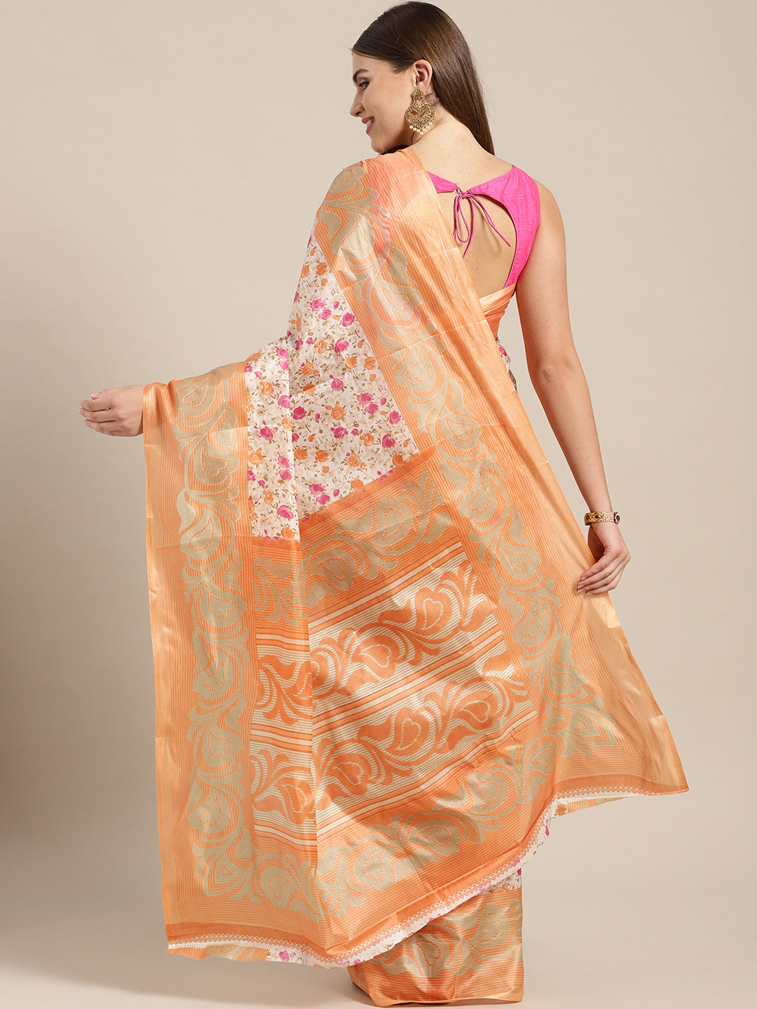 Printed Bhagalpuri Saree with Multicolor Floral and Paisley Motifs