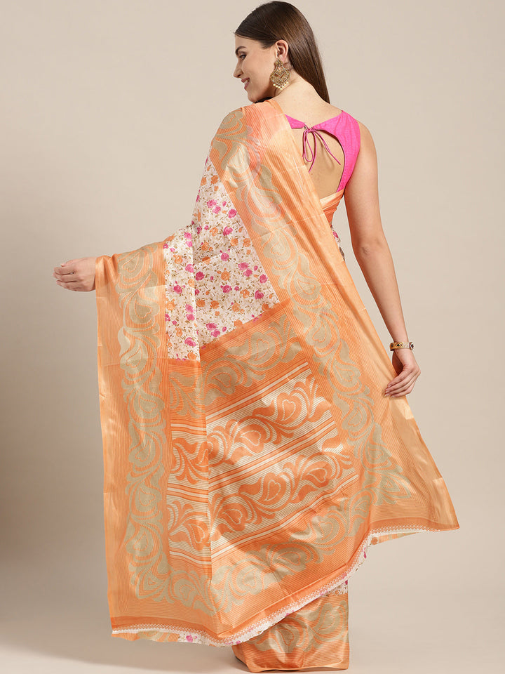 Printed Bhagalpuri Saree with Multicolor Floral and Paisley Motifs