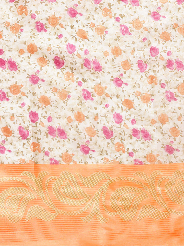 Printed Bhagalpuri Saree with Multicolor Floral and Paisley Motifs