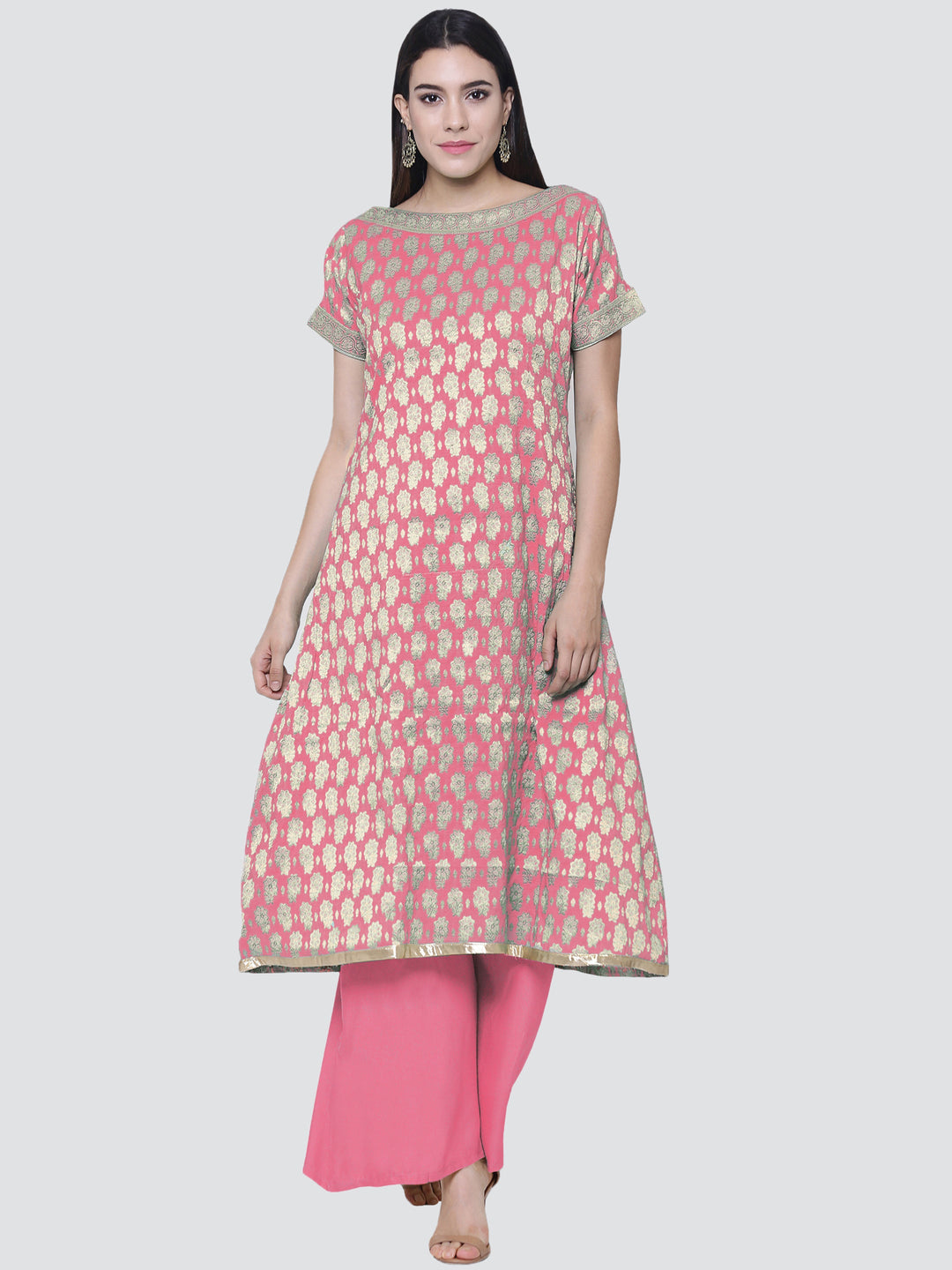 Pink Chanderi Neemzari Unstitched Material With Zari Resham Weaving
