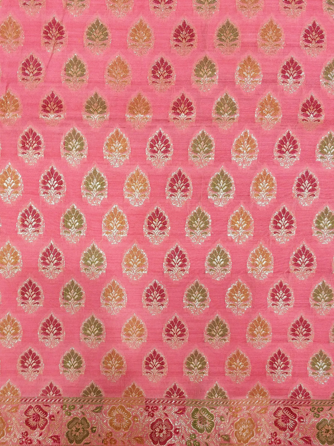 Pink Chanderi Neemzari Unstitched Material With Zari Resham Weaving