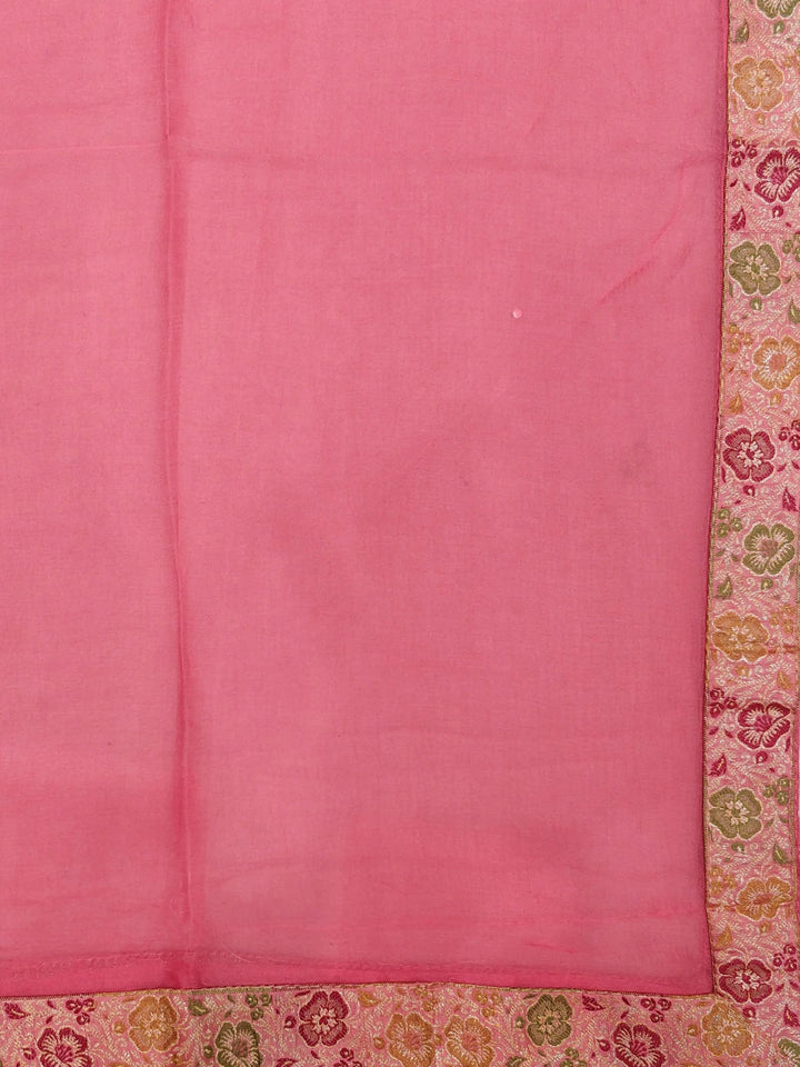 Pink Chanderi Neemzari Unstitched Material With Zari Resham Weaving