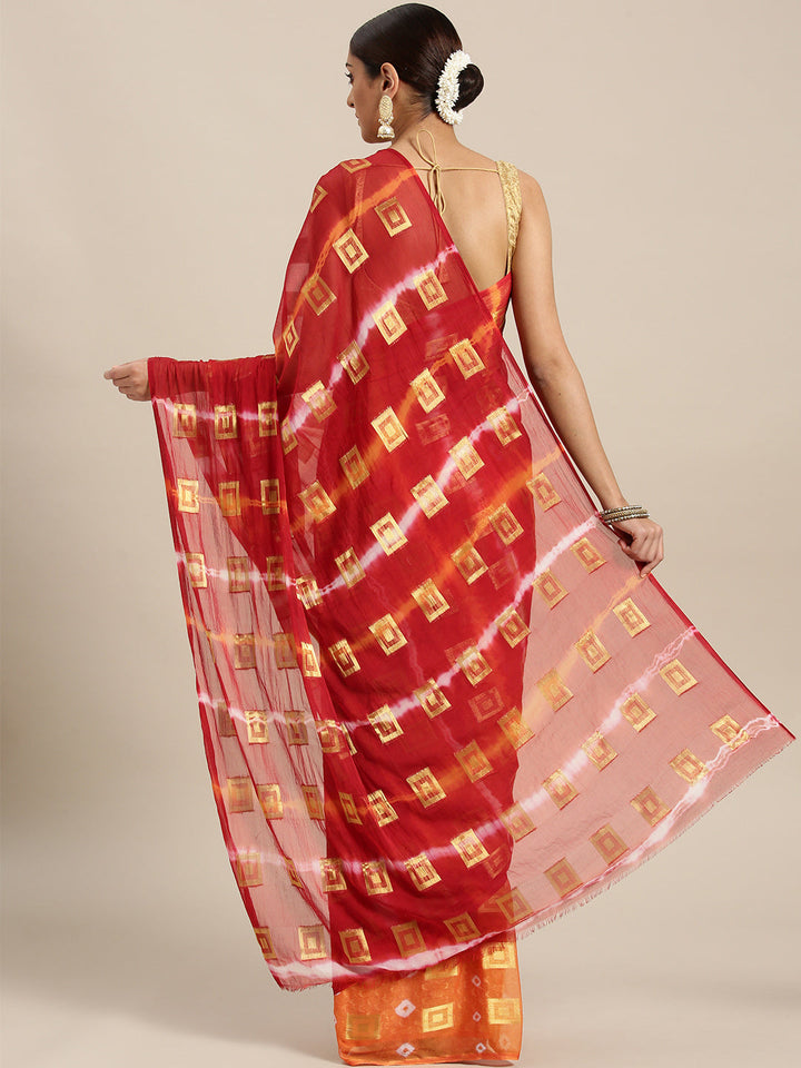Chiffon Checked Ombre Bandhej Saree