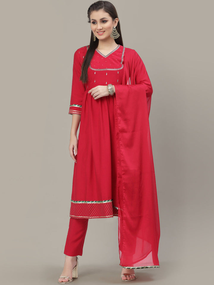 Magenta Zari Yoke work Anarkali Pant Set with Gotta Patti Border