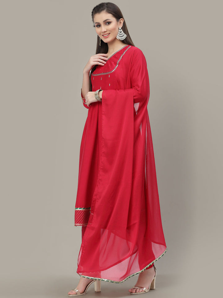 Magenta Zari Yoke work Anarkali Pant Set with Gotta Patti Border
