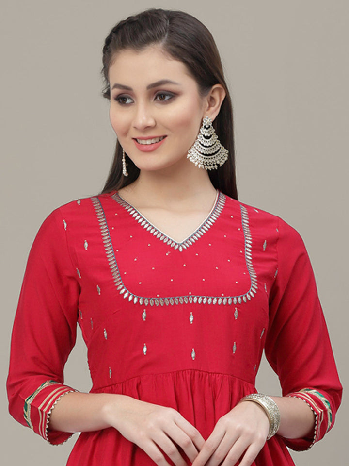 Magenta Zari Yoke work Anarkali Pant Set with Gotta Patti Border