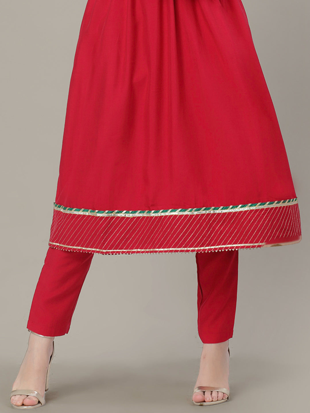 Magenta Zari Yoke work Anarkali Pant Set with Gotta Patti Border