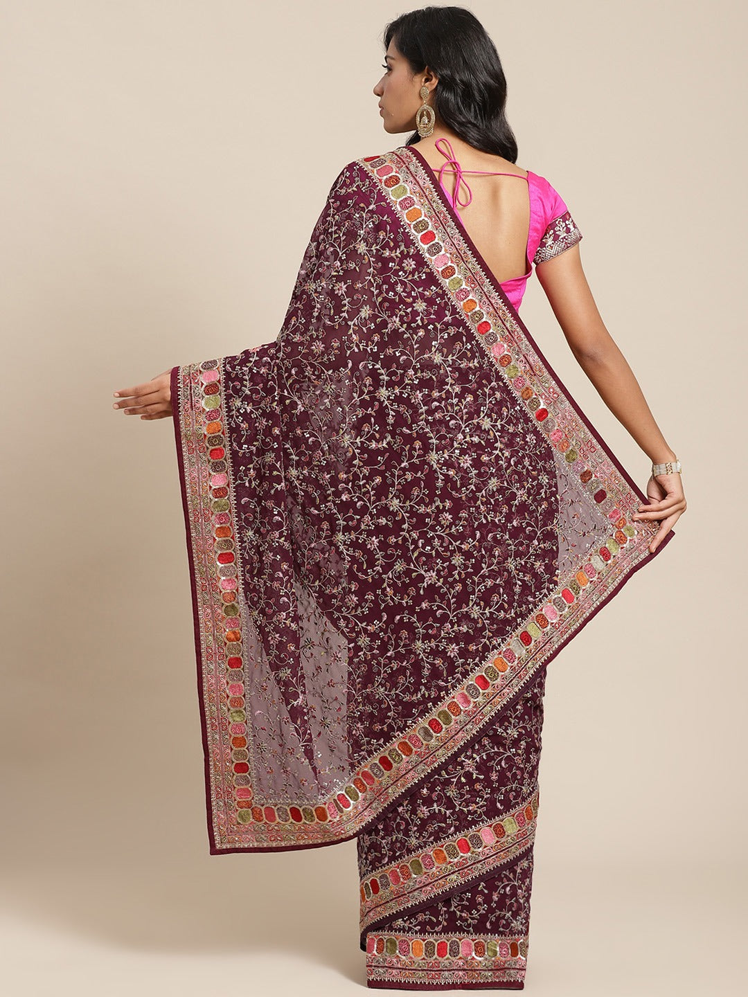 Georgette Sequin Embellished Saree with Resham Parsi style Embroidery