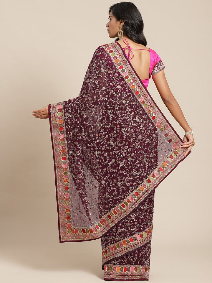 Georgette Sequin Embellished Saree with Resham Parsi style Embroidery