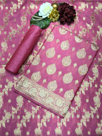 Resham Woven Banarasi Silk Salwar Suit Material with Floral Leheriya Pattern