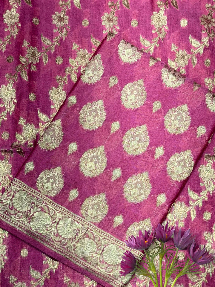 Resham Woven Banarasi Silk Salwar Suit Material with Floral Leheriya Pattern