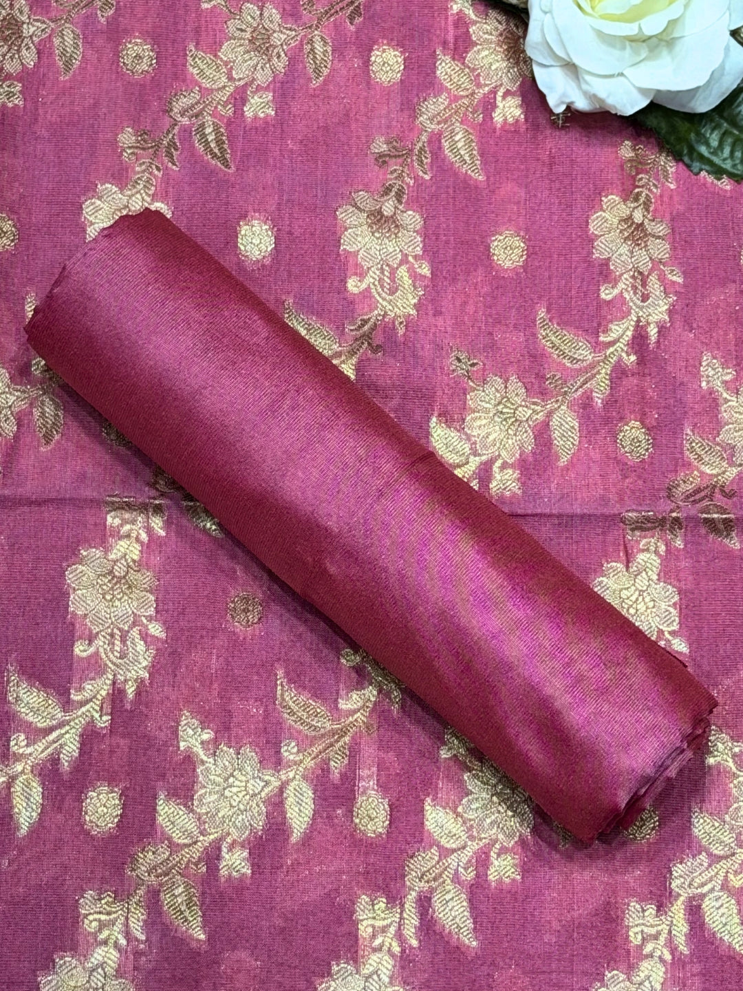 Resham Woven Banarasi Silk Salwar Suit Material with Floral Leheriya Pattern