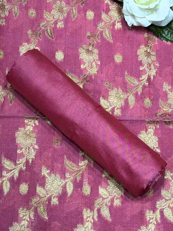 Resham Woven Banarasi Silk Salwar Suit Material with Floral Leheriya Pattern