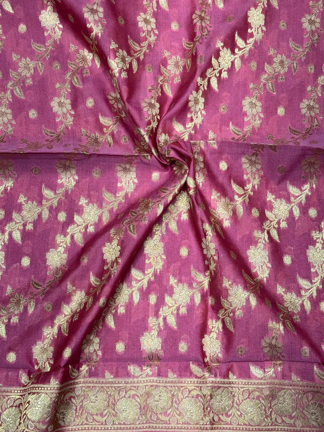 Resham Woven Banarasi Silk Salwar Suit Material with Floral Leheriya Pattern