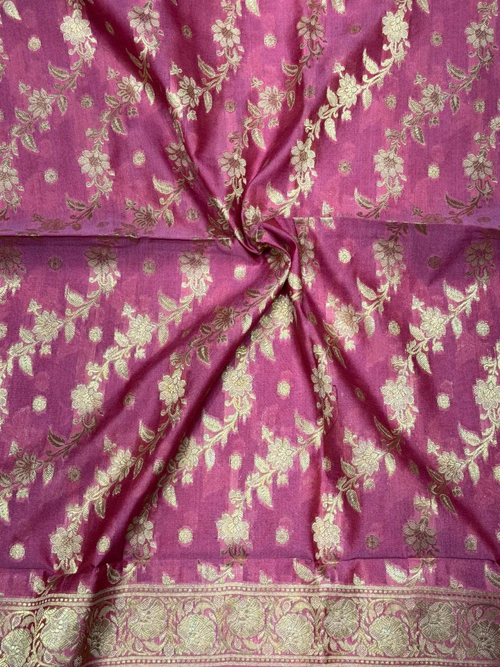 Resham Woven Banarasi Silk Salwar Suit Material with Floral Leheriya Pattern