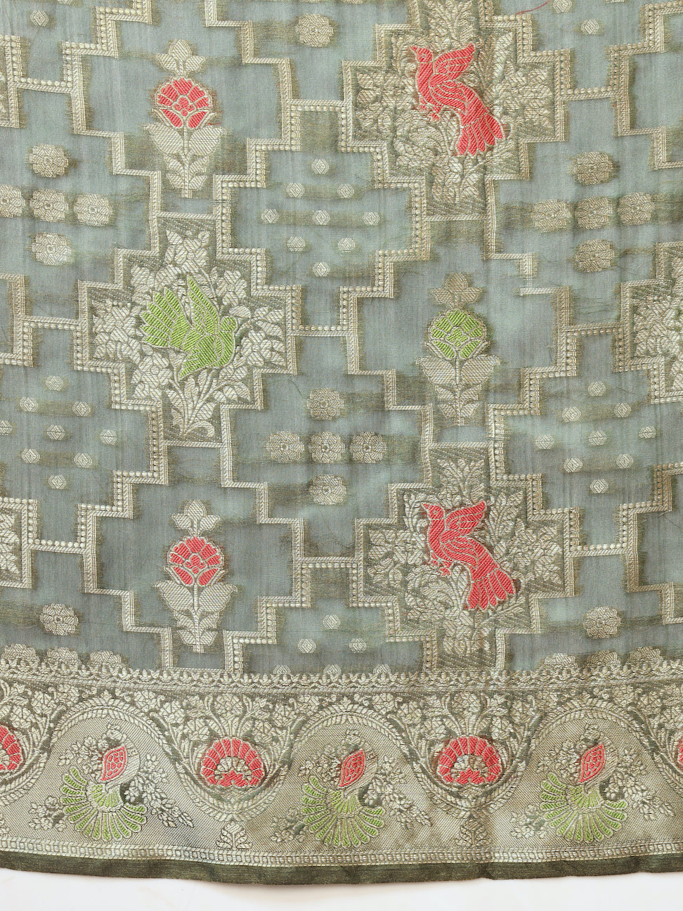 Green Resham Meenakari Traditional Chanderi Silk Saree