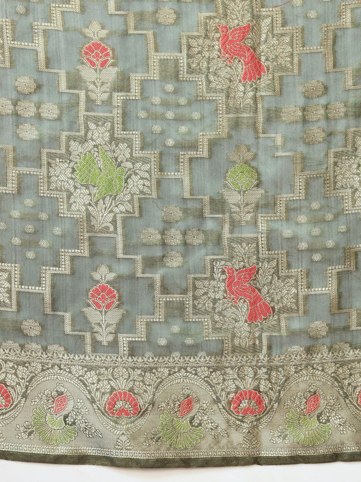 Green Resham Meenakari Traditional Chanderi Silk Saree
