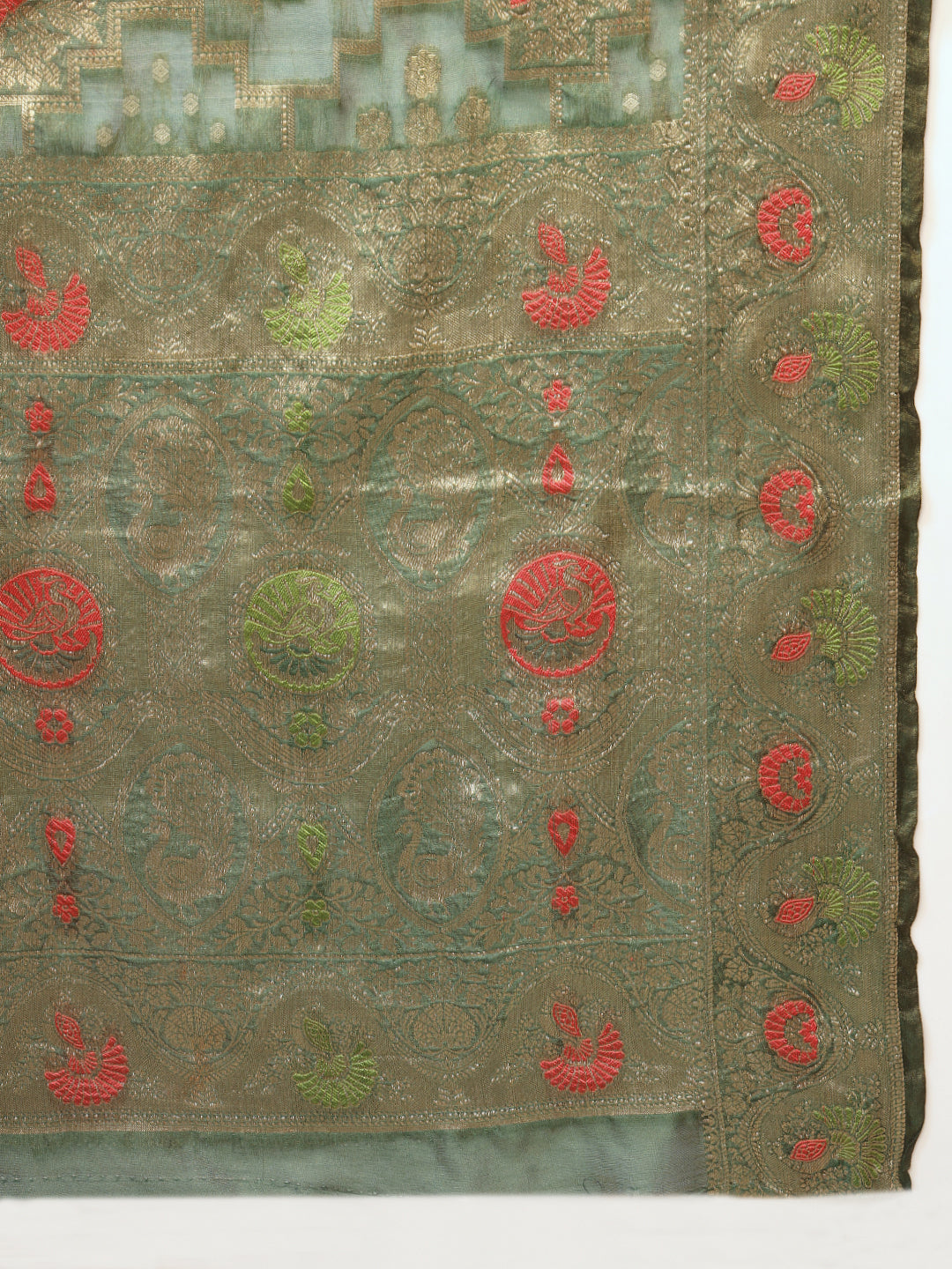 Green Resham Meenakari Traditional Chanderi Silk Saree