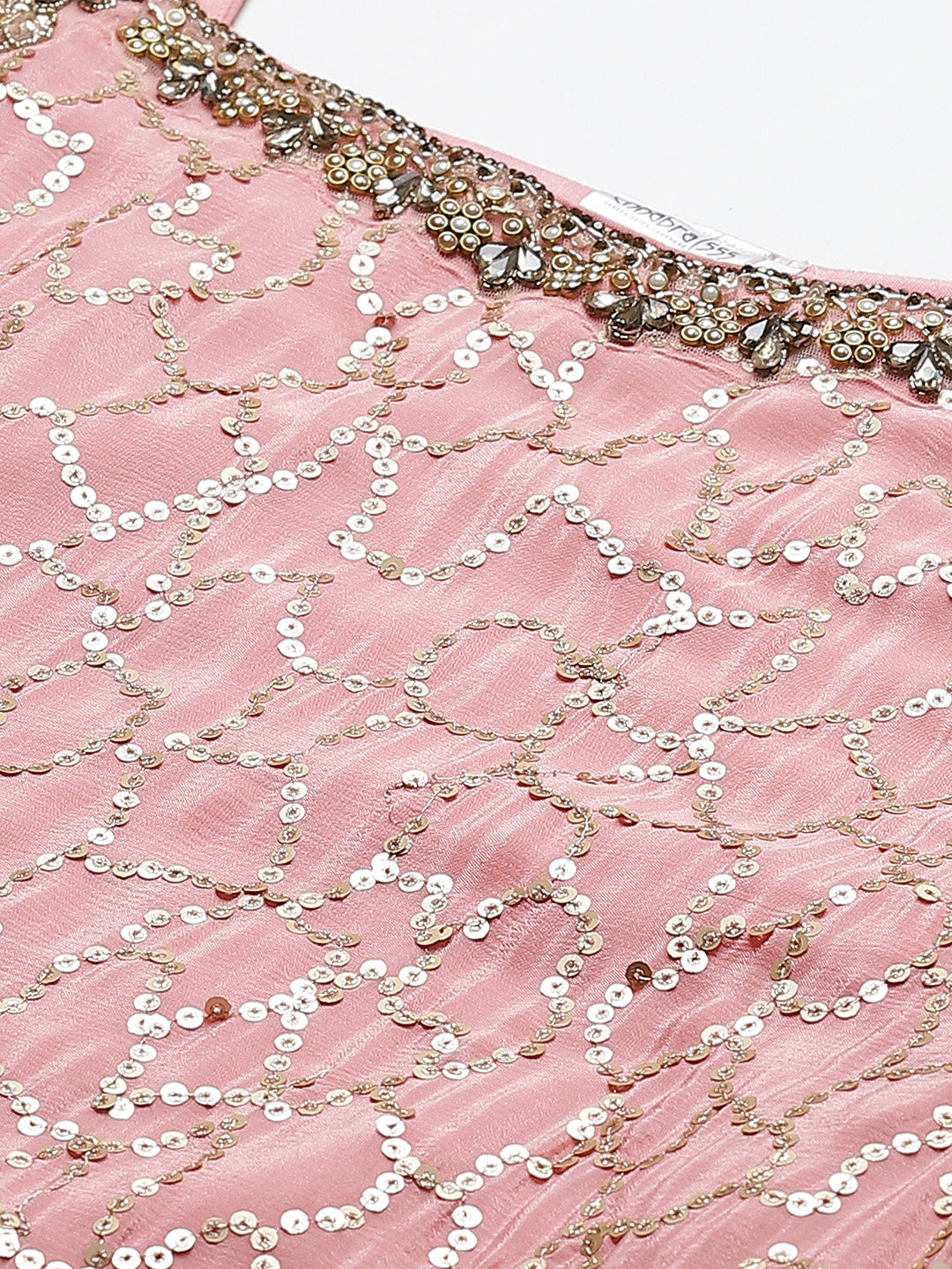 Made to Measure Pink Sequinned Crepe Kurta Sharara Set with Net Embroidered Dupatta