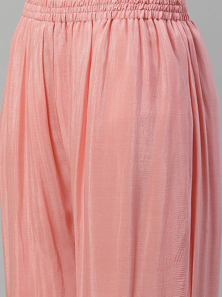 Made to Measure Pink Sequinned Crepe Kurta Sharara Set with Net Embroidered Dupatta