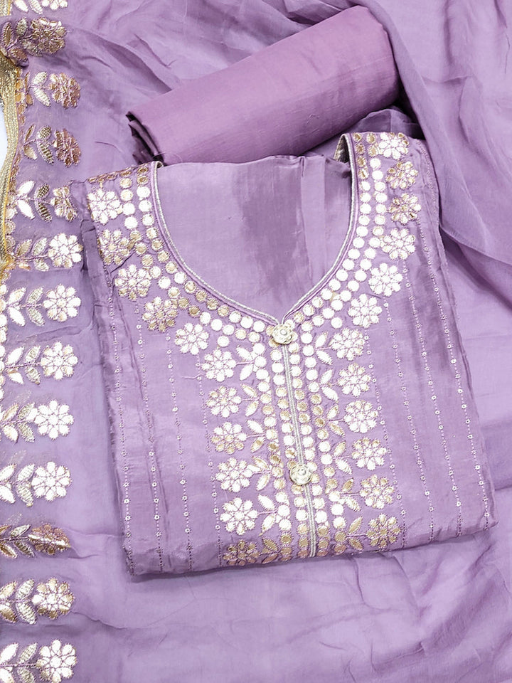 Gota Patti & Sequin Embroidered Semi-stitched Punjabi Suit Dupatta in Pastel Color