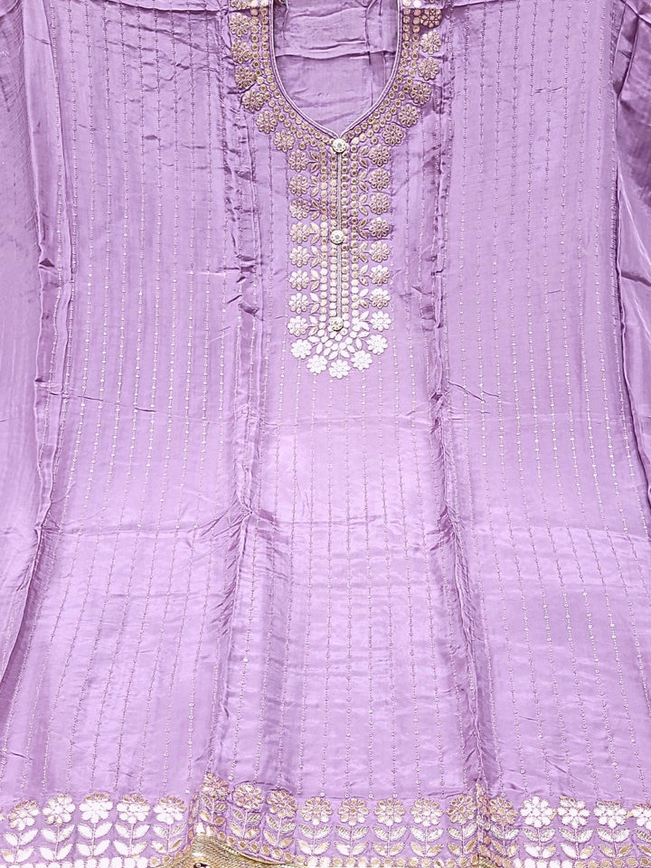 Gota Patti & Resham Embroidery Semi-stitched Punjabi Suit with Striped Sequinned Pattern