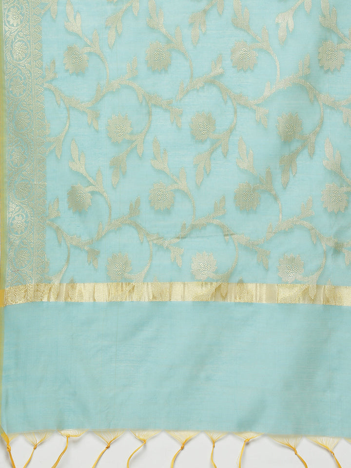 Banarasi Kurta Set with Zari meenakari Floral weaving and Handloom dupatta