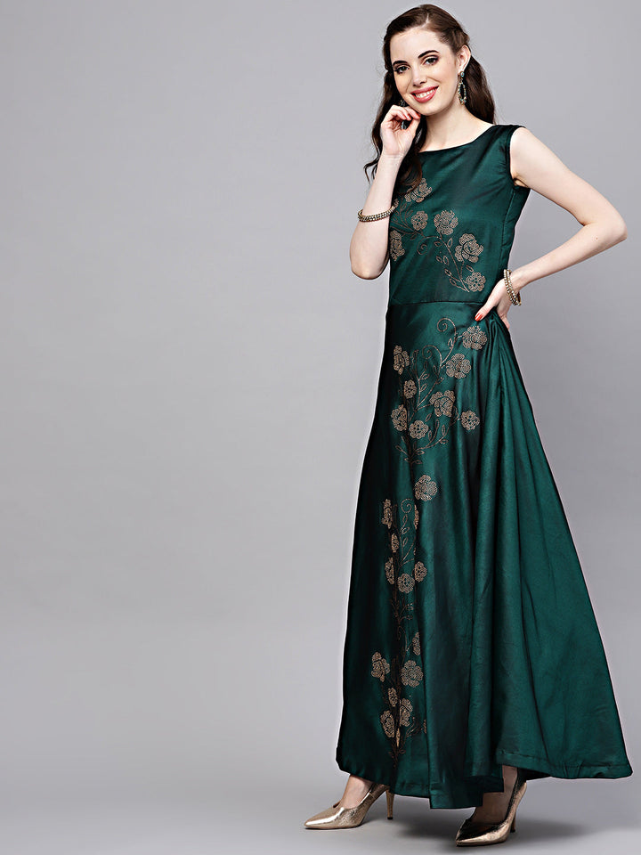 Crystal Embellished Silk Flared Suit in Floral Pattern
